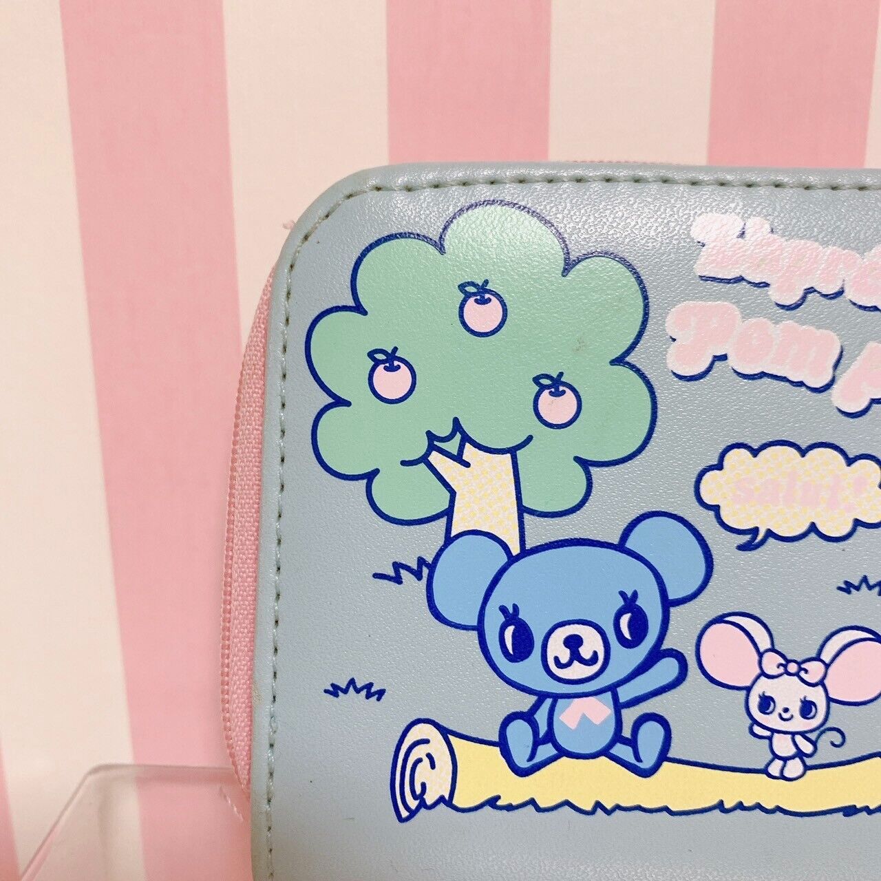 Pom Ponette Wallet Light Blue Bear Mouse Tree Pink Charm Character Kawaii Rare