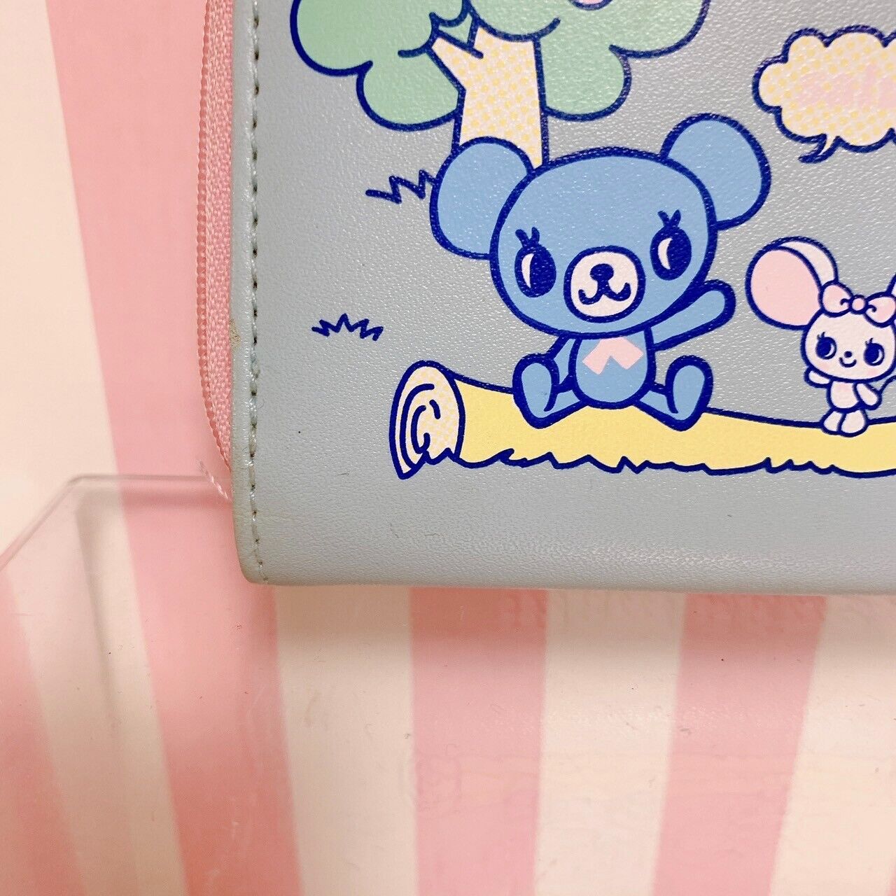 Pom Ponette Wallet Light Blue Bear Mouse Tree Pink Charm Character Kawaii Rare