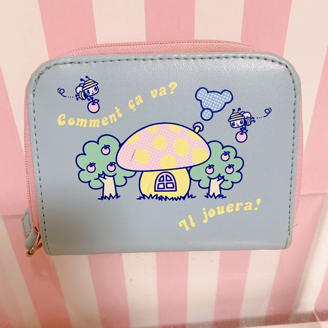 Pom Ponette Wallet Light Blue Bear Mouse Tree Pink Charm Character Kawaii Rare