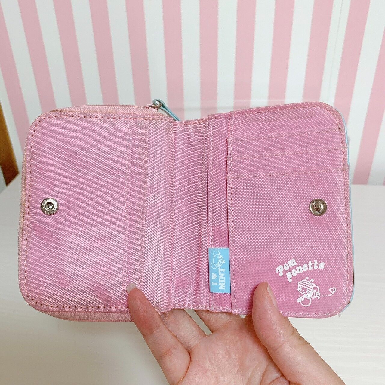 Pom Ponette Wallet Light Blue Bear Mouse Tree Pink Charm Character Kawaii Rare