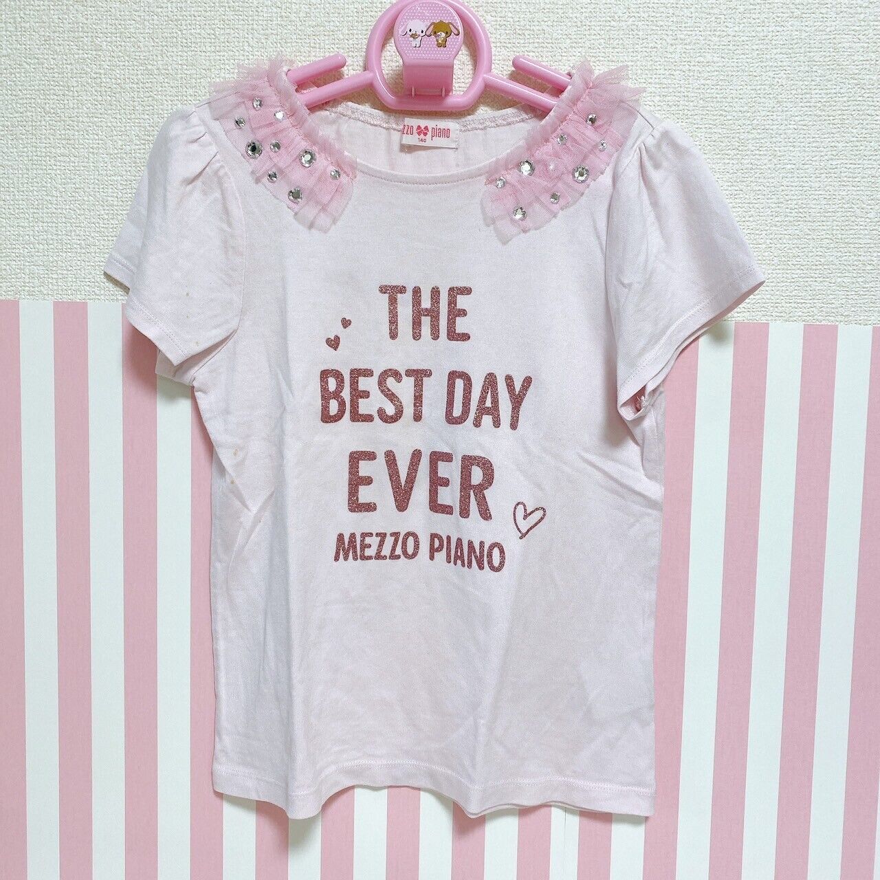 Mezzo Piano T-shirt Tops Pink 140 Size Collar Frill Glitter Clothing Kawaii Rare