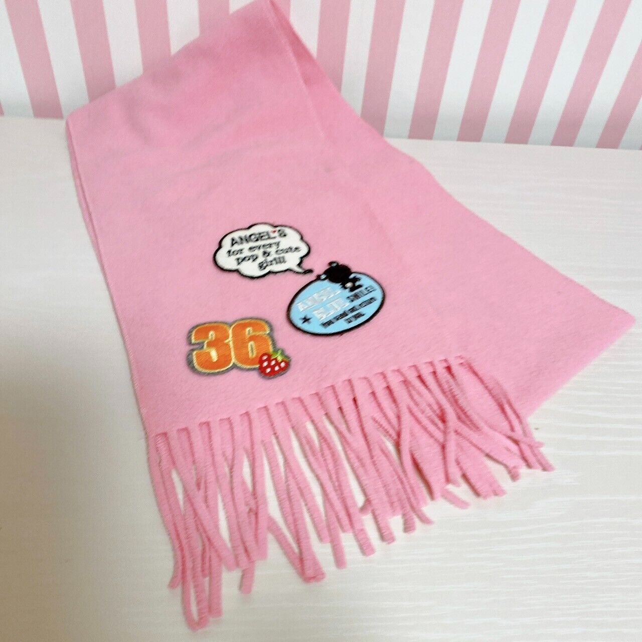 Angel Blue Muffler Winter Scarf Pink Simple Strawberry Logo Cute Kawaii Rare