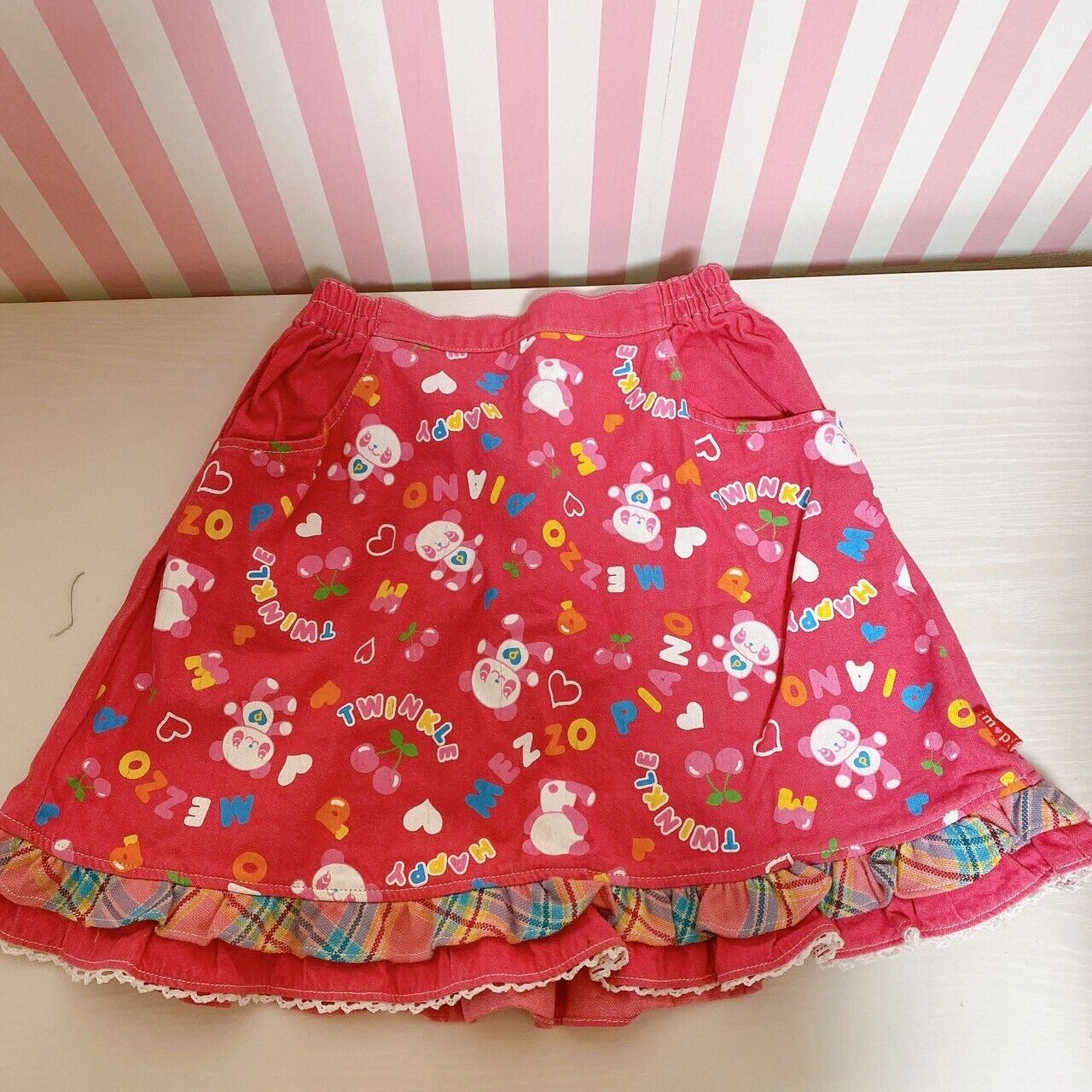 Mezzo Piano Skirt 130 Size Pink Frill Panda Heart Colorful Kids Kawaii Cute Rare