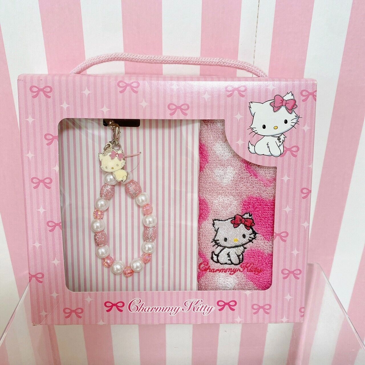 Sanrio Charmmy Charmy Kitty Strap Handkerchief 2 Set Pink Towel Heart Ribbon