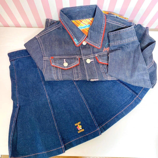 Angel Blue Jacket Daisy Lovers Skirt 2 Set 150 Size Denim Navy Plaid Kawaii Rare