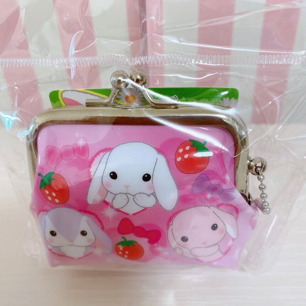 Poteusa Loppy Clasp Wallet Purse 3 Set Lop Eared Rabbit Strawberry Pink Dot Rare