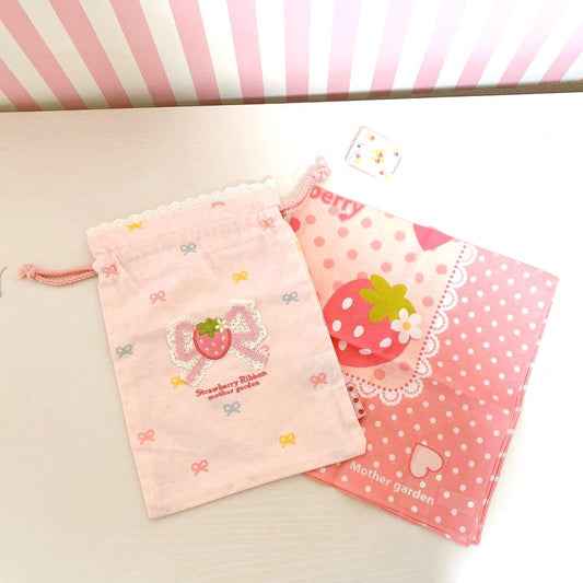 Mother Garden Purse Multi Cloth 2 Set Strawberry Ribbon Pink Dot Heart Kawaii