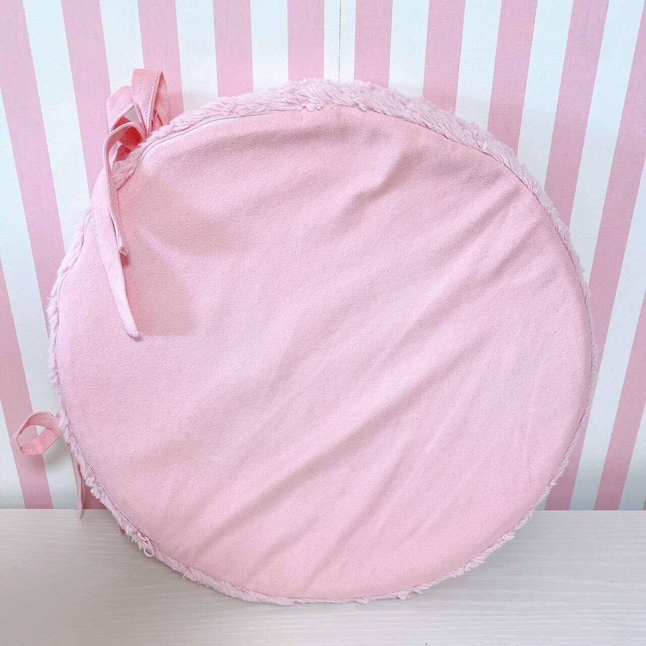 Mother Garden Zabuton Round Pink Strawberry Ribbon Heart Fluffy Fabric Kawaii