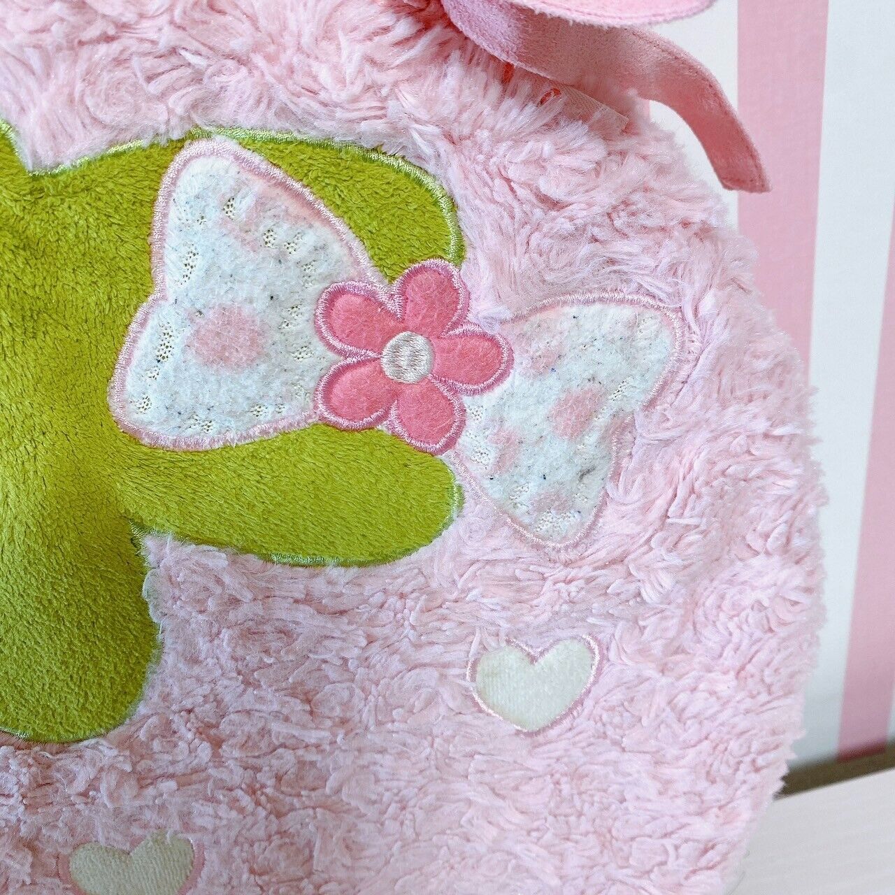 Mother Garden Zabuton Round Pink Strawberry Ribbon Heart Fluffy Fabric Kawaii