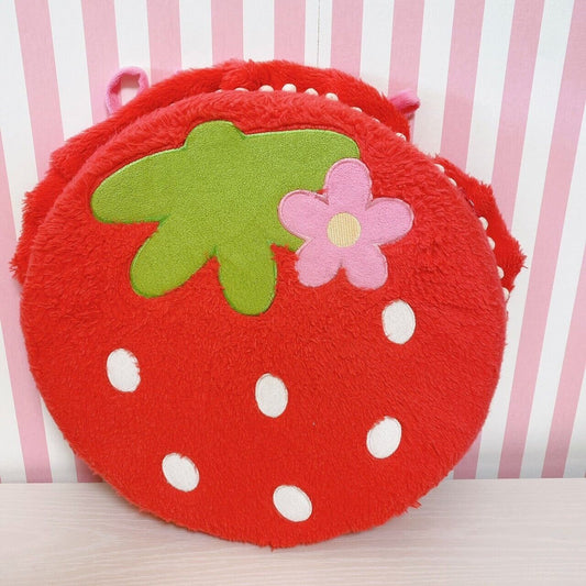 Mother Garden Zabuton Round Red Strawberry Frill Flower Fluffy Fabric Kawaii