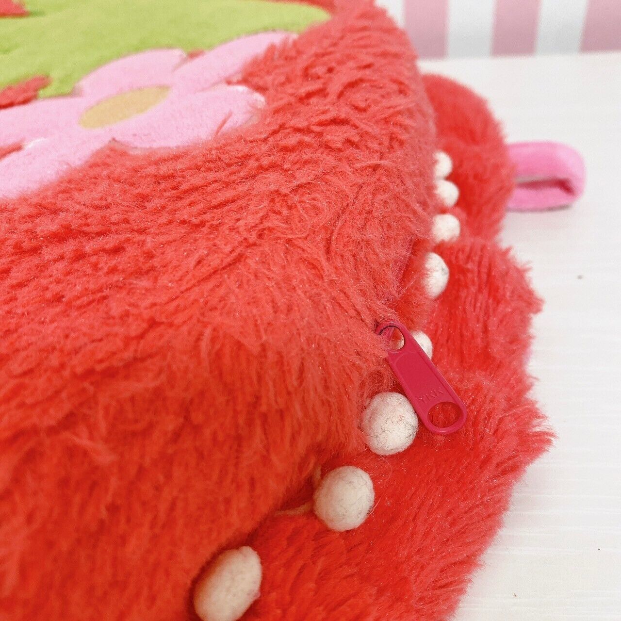 Mother Garden Zabuton Round Red Strawberry Frill Flower Fluffy Fabric Kawaii