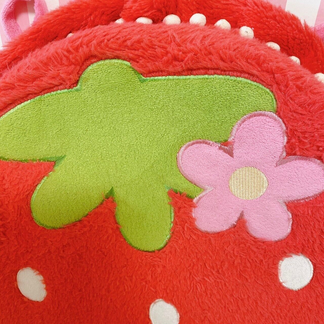 Mother Garden Zabuton Round Red Strawberry Frill Flower Fluffy Fabric Kawaii