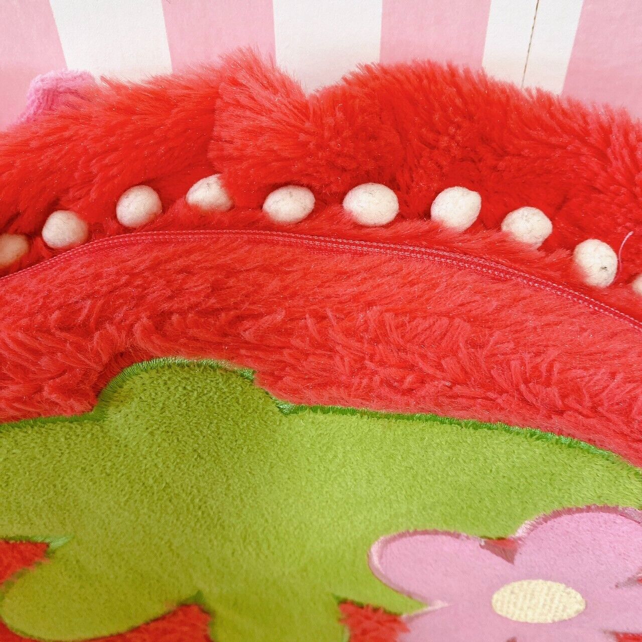 Mother Garden Zabuton Round Red Strawberry Frill Flower Fluffy Fabric Kawaii