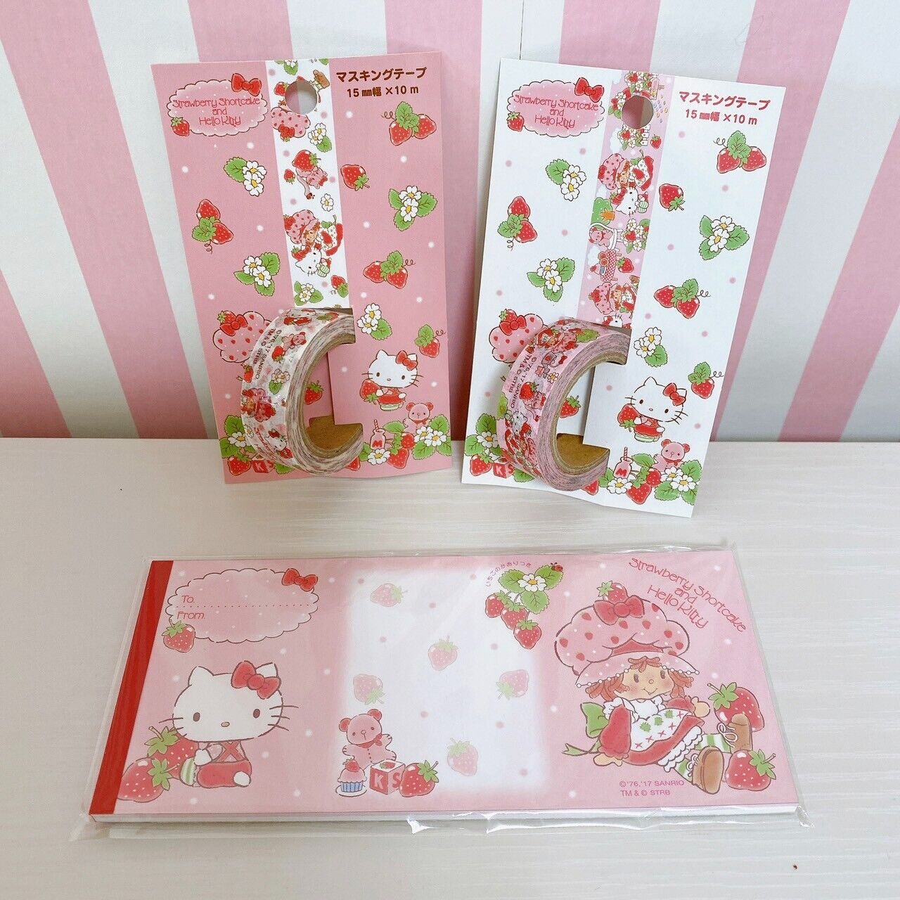 Sanrio Hello Kitty Strawberry Shortcake Memo Expansion Pink Masking Tape 3 Set