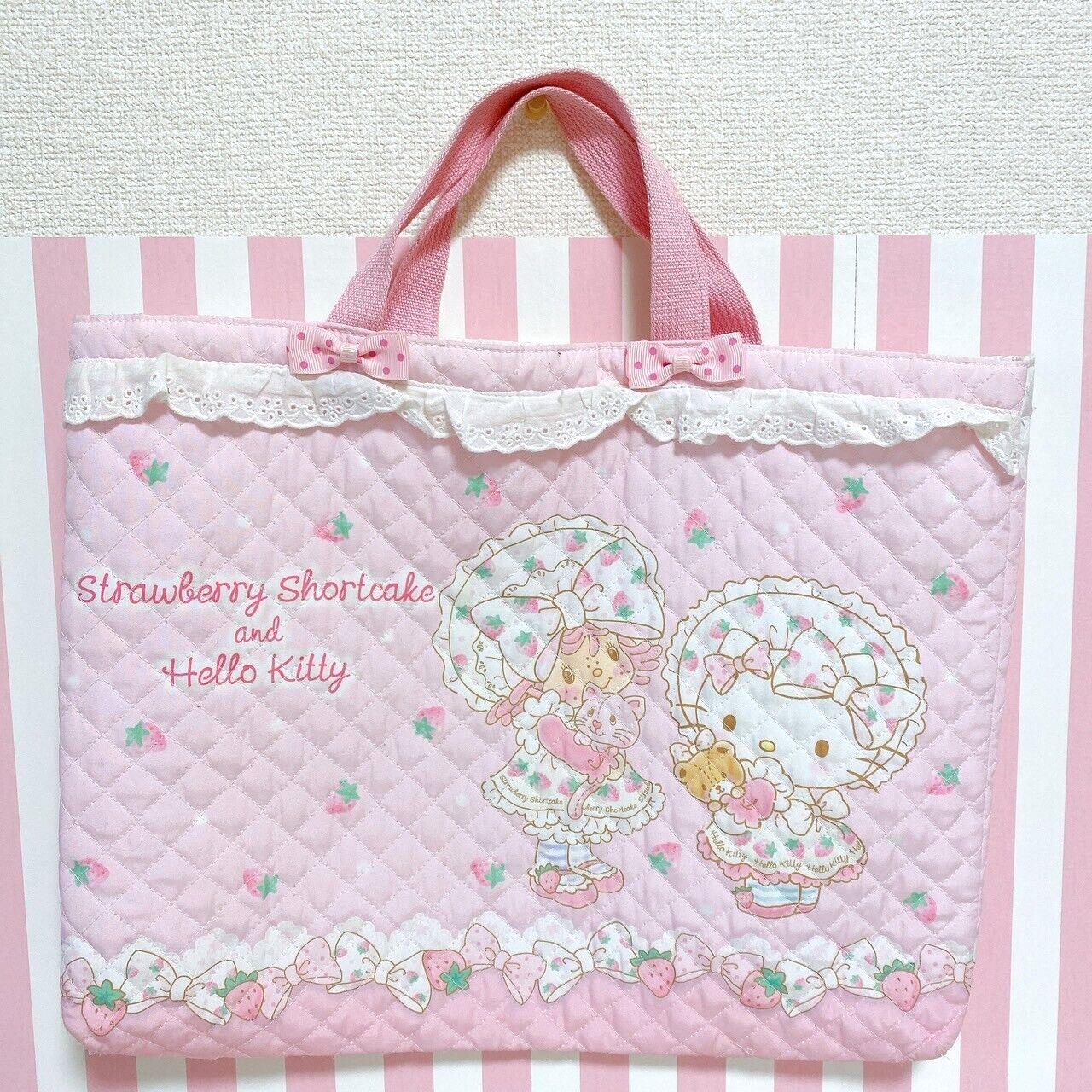 Sanrio Hello Kitty Strawberry Shortcake Lesson Tote Bag Pink Ribbon Character