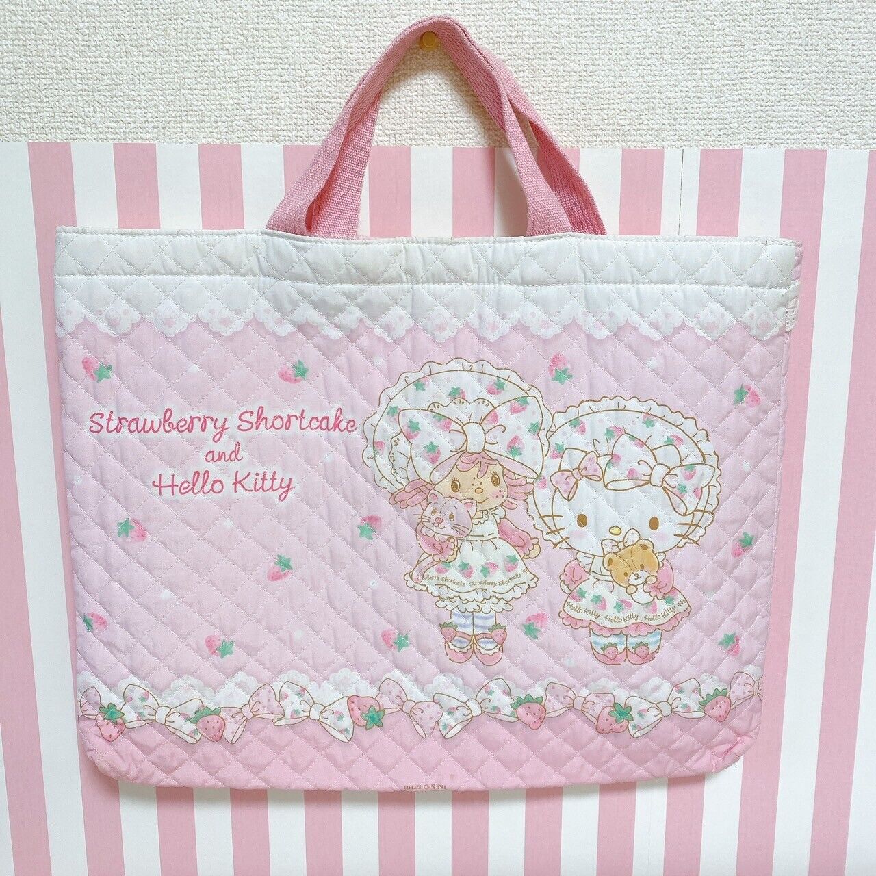 Sanrio Hello Kitty Strawberry Shortcake Lesson Tote Bag Pink Ribbon Character