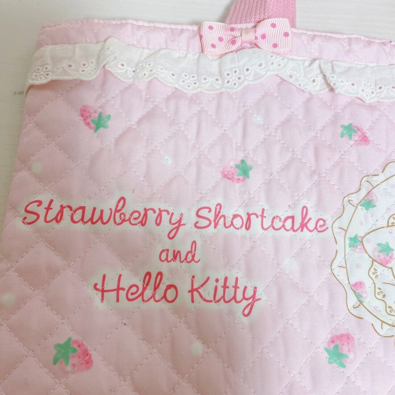 Sanrio Hello Kitty Strawberry Shortcake Lesson Tote Bag Pink Ribbon Character