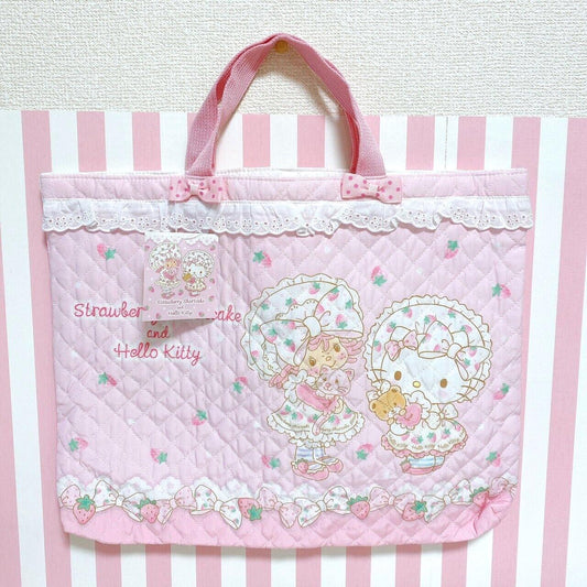 Sanrio Hello Kitty Strawberry Shortcake Lesson Tote Bag Pink Ribbon Kawaii New