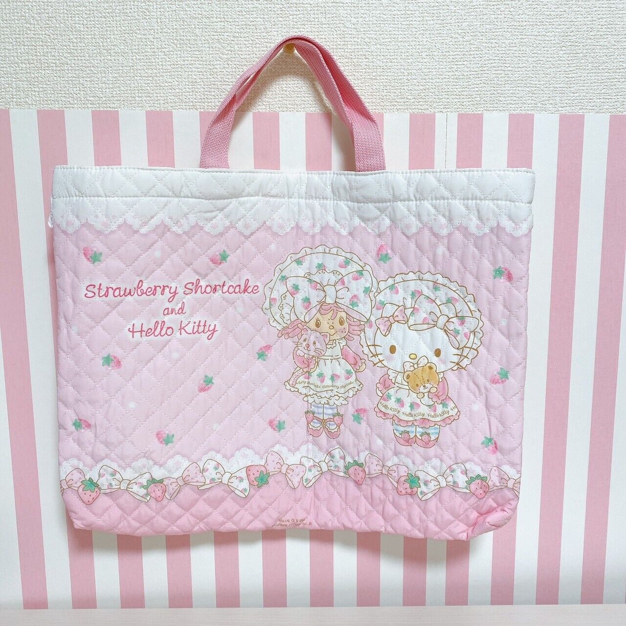 Sanrio Hello Kitty Strawberry Shortcake Lesson Tote Bag Pink Ribbon Kawaii New