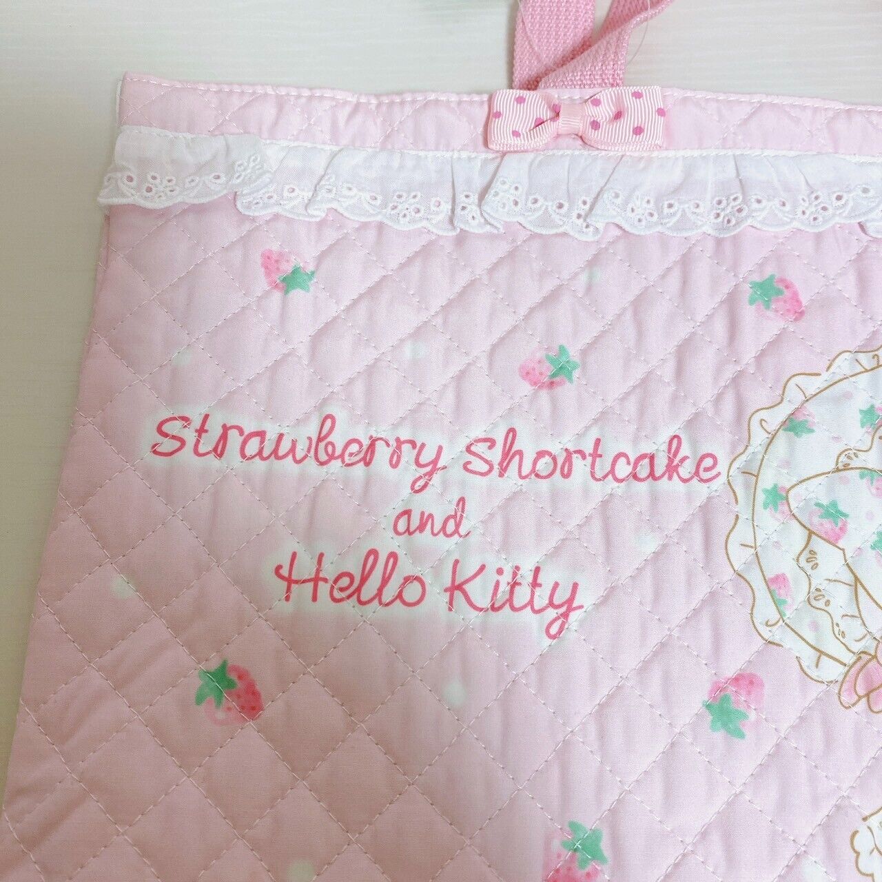 Sanrio Hello Kitty Strawberry Shortcake Lesson Tote Bag Pink Ribbon Kawaii New