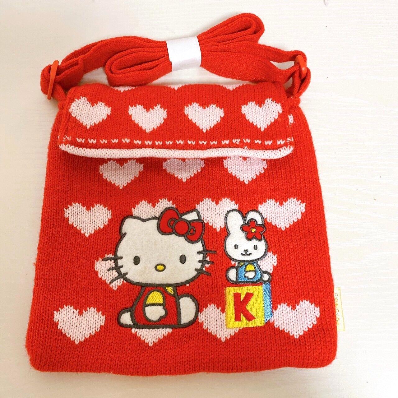 Sanrio Hello Kitty Knit Shoulder Bag Pouch Red Cat Rabbit Heart Kawaii Character