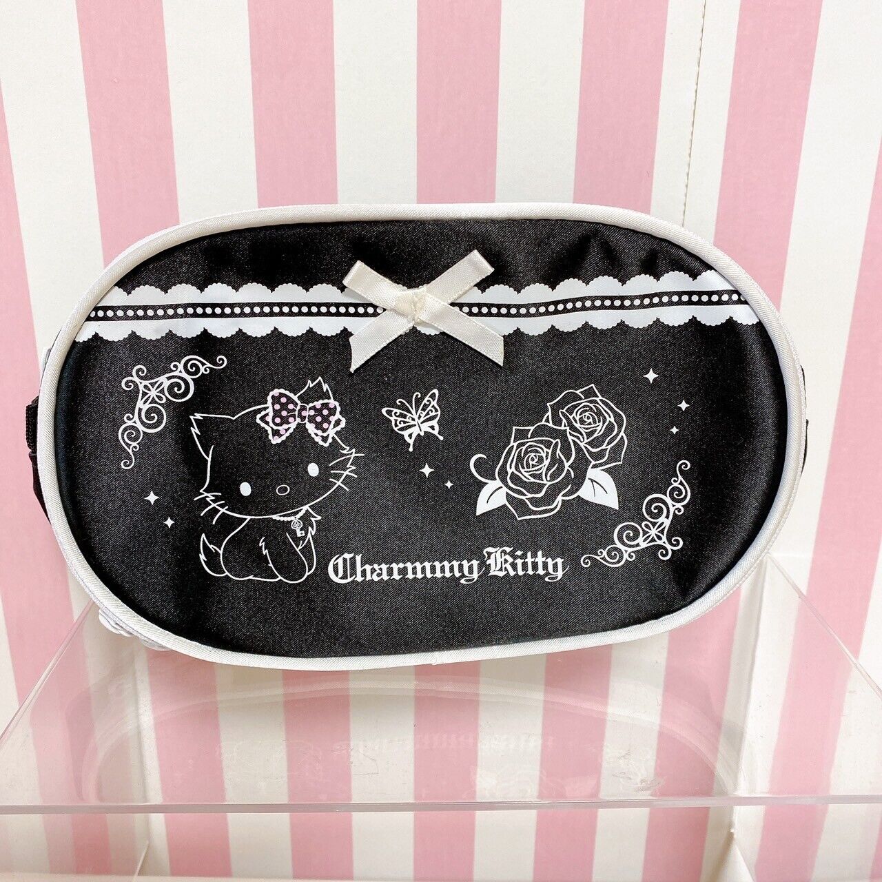 Sanrio Charmmy Charmy Kitty Pouch Black Ribbon Cat Frill Kawaii Character Rare