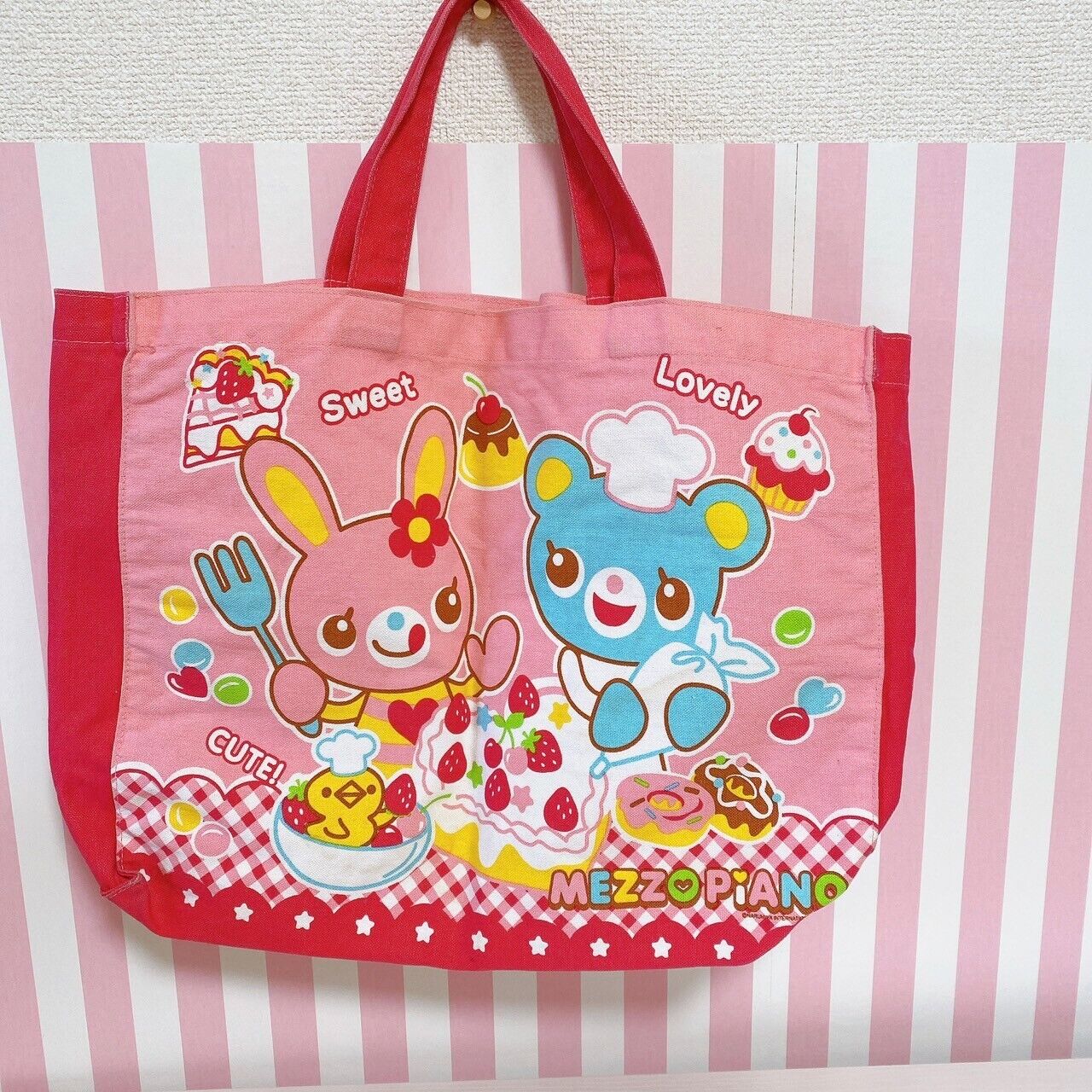 Mezzo Piano Lesson Tote Bag Red Mimi Popo Sweets Pocket Character Kawaii Rare