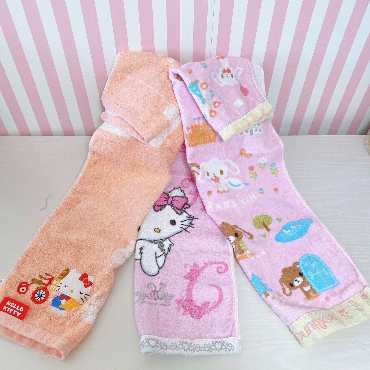 Sanrio Charmmy Charmy Kitty Hello Kitty Sugar Bunnies Face Towel 3 Set Pink Rare