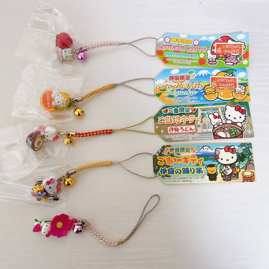 Sanrio Hello Kitty Gotochi Keyring Keychain 5 Set  Mini Mascot Strawberry Udon