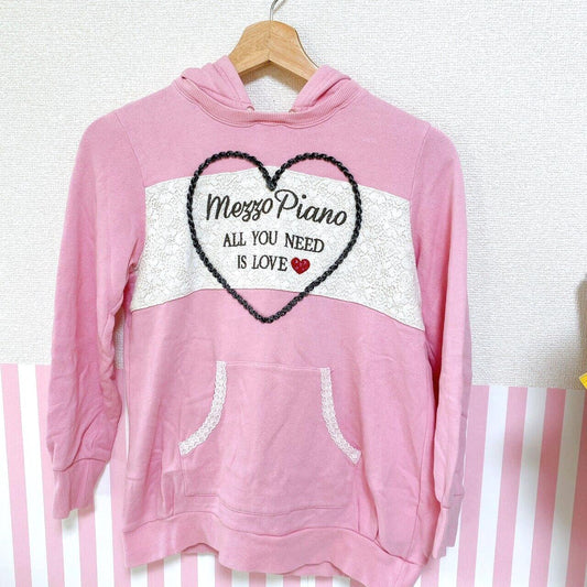 Mezzo Piano Hoodie 140 Size Pink Big Heart Love Kawaii Hood Lace Cute Pocket