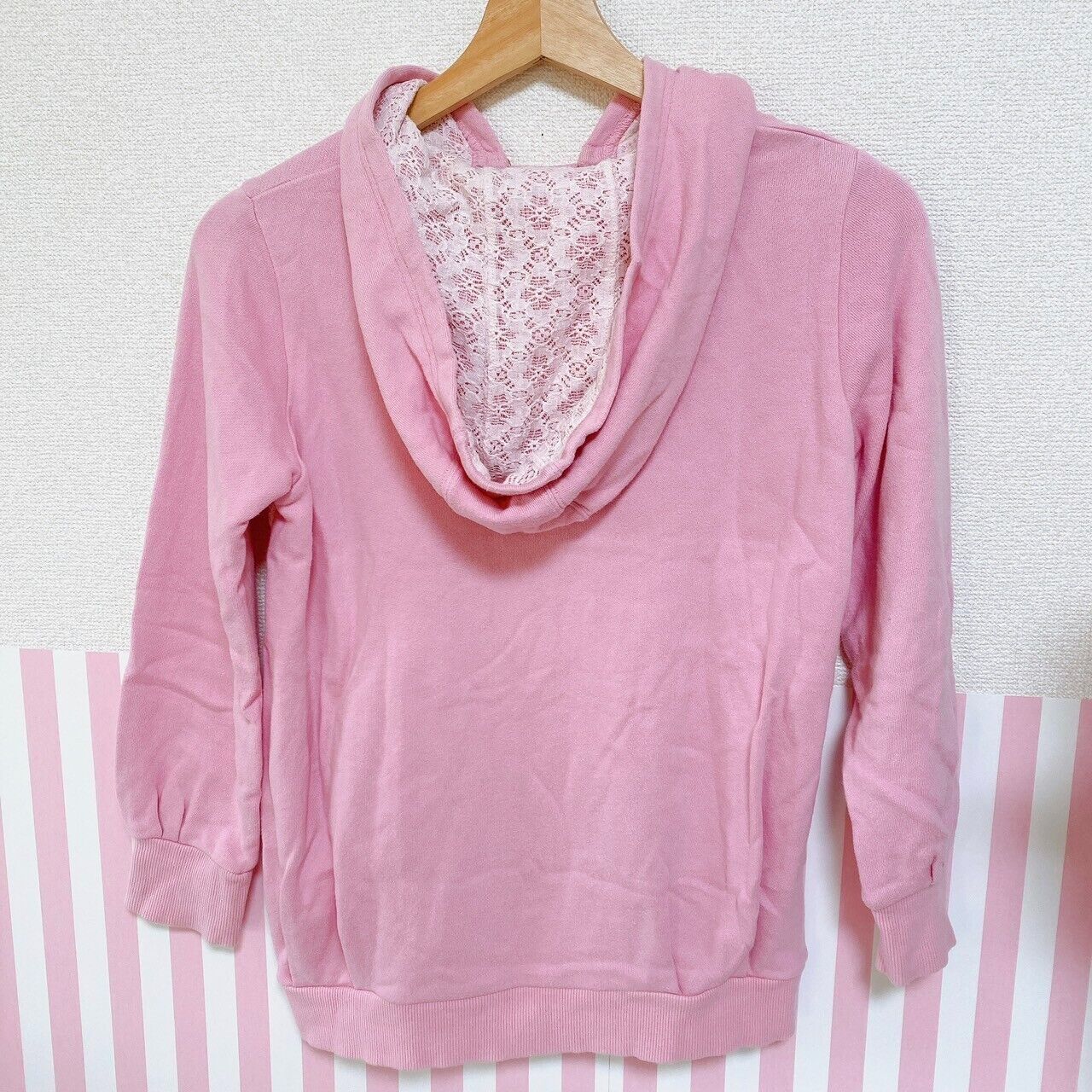 Mezzo Piano Hoodie 140 Size Pink Big Heart Love Kawaii Hood Lace Cute Pocket