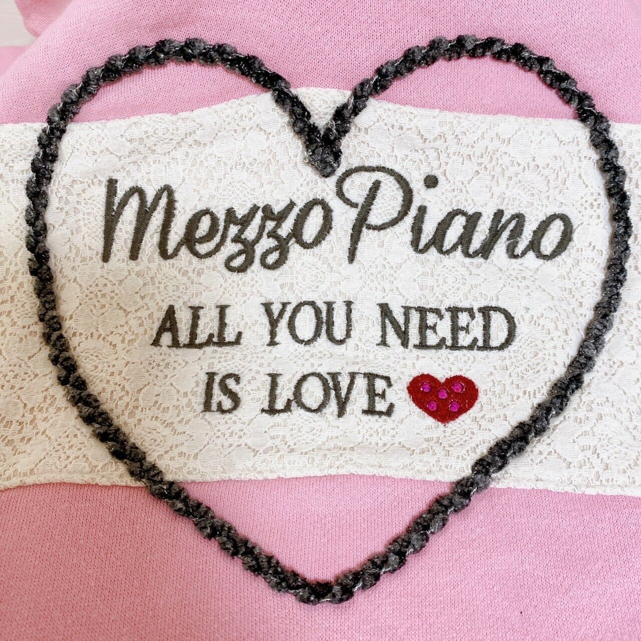 Mezzo Piano Hoodie 140 Size Pink Big Heart Love Kawaii Hood Lace Cute Pocket