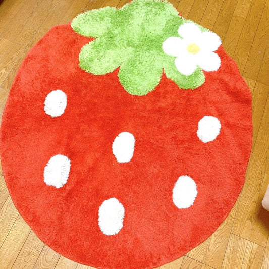 Mother Garden Rug Mat Big Strawberry Red Flower White Green Kawaii Cute Rare