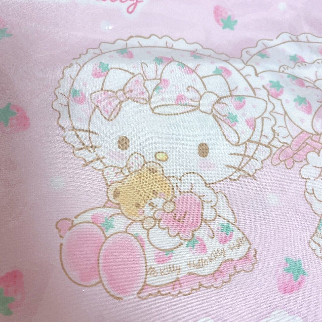 Sanrio Strawberry Shortcake Hello Kitty Drawstring Bag Purse Pouch Pink Ribbon