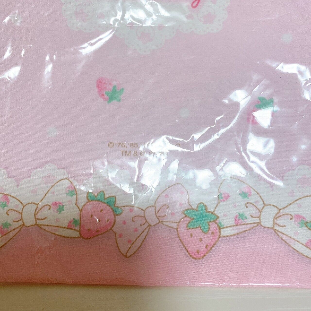 Sanrio Strawberry Shortcake Hello Kitty Drawstring Bag Purse Pouch Pink Ribbon