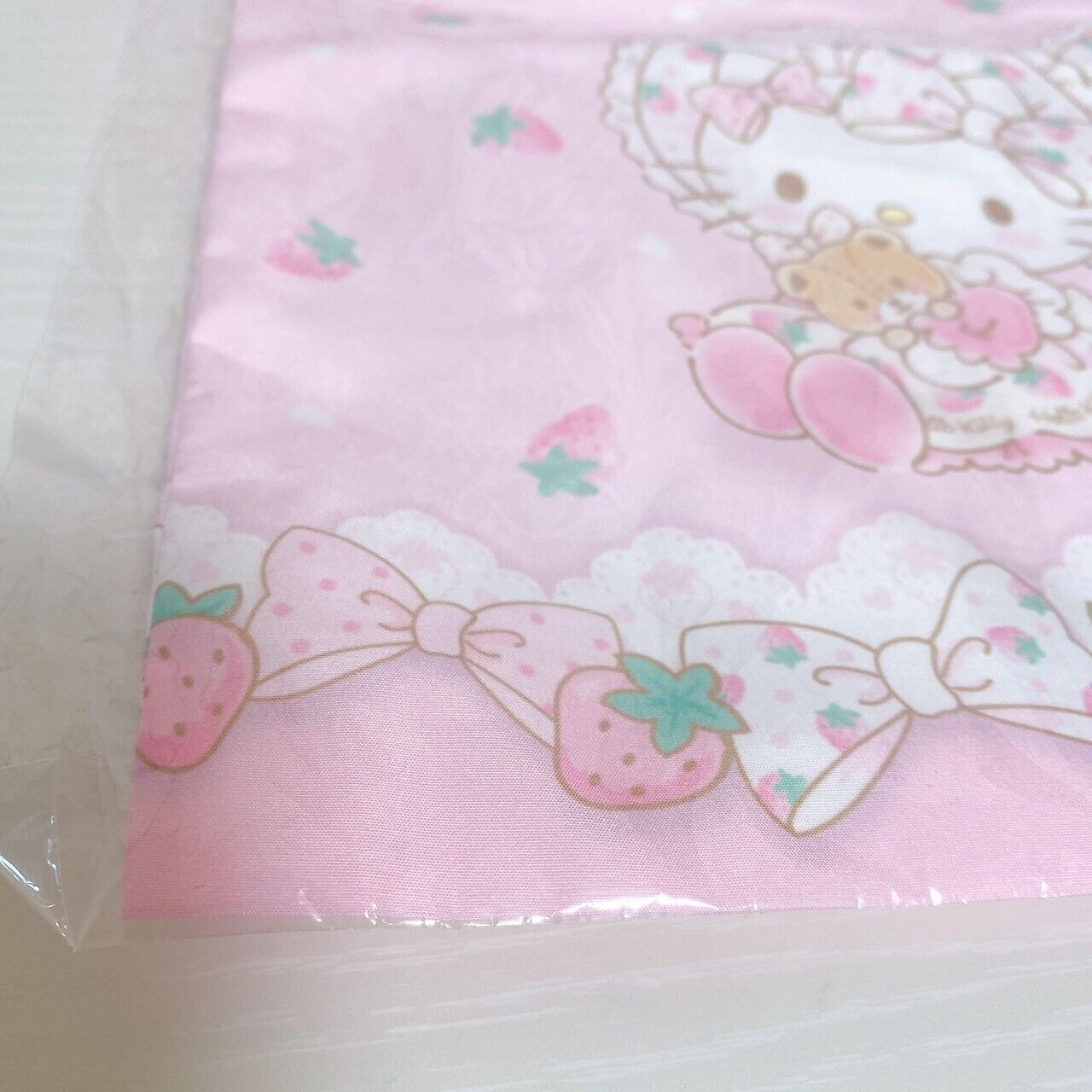 Sanrio Strawberry Shortcake Hello Kitty Drawstring Bag Purse Pouch Pink Ribbon