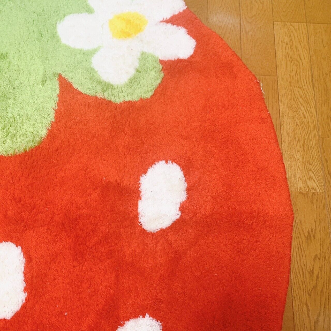 Mother Garden Rug Mat Big Strawberry Red Flower White Green Stem Kawaii Rare