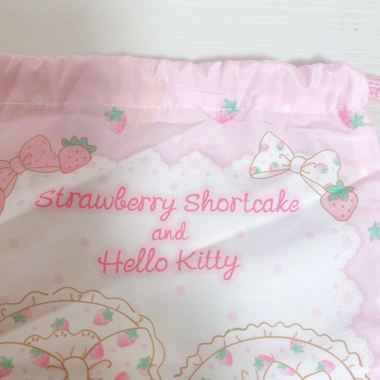 Sanrio Strawberry Shortcake Hello Kitty Drawstring Bag Purse Pouch Ribbon Pink