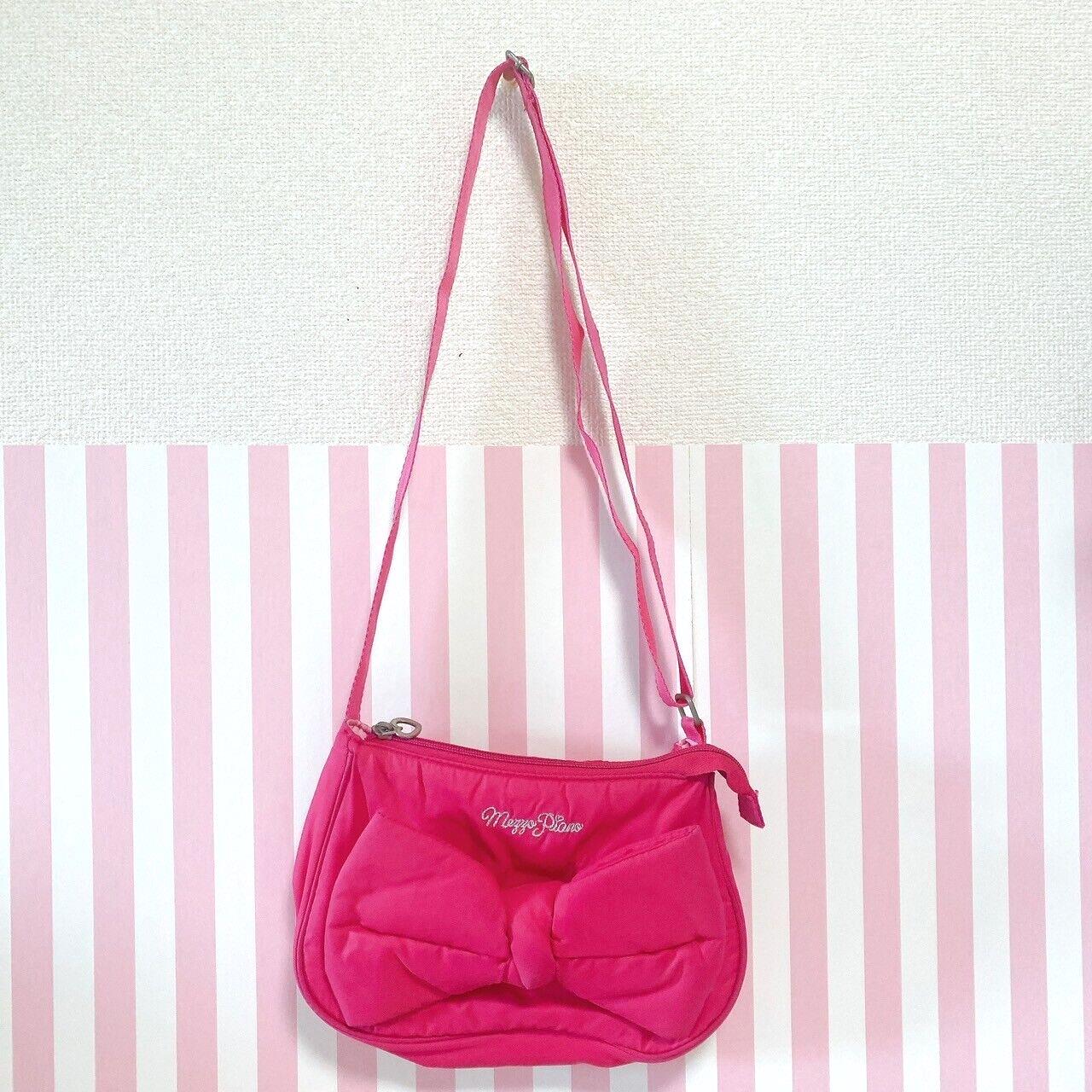 Mezzo Piano Shoulder Mini Bag Pochette Pink Ribbon Kids Girl Kawaii Cute Rare