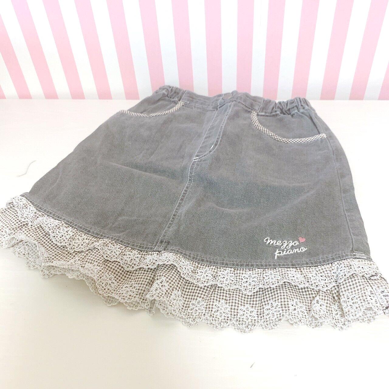 Mezzo Piano Denim Skirt Black 130 Size Frill Lace Heart Pocket Simple Girls Rare