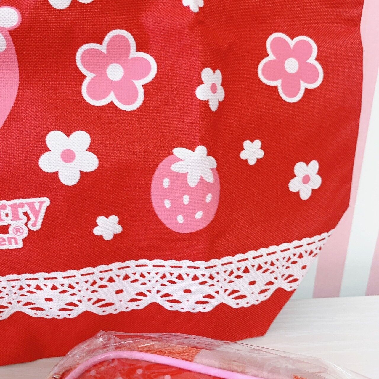 Mother Garden Tote Bag Shoulder Bag Mini Note Sticker 4 Set Strawberry Red Pink