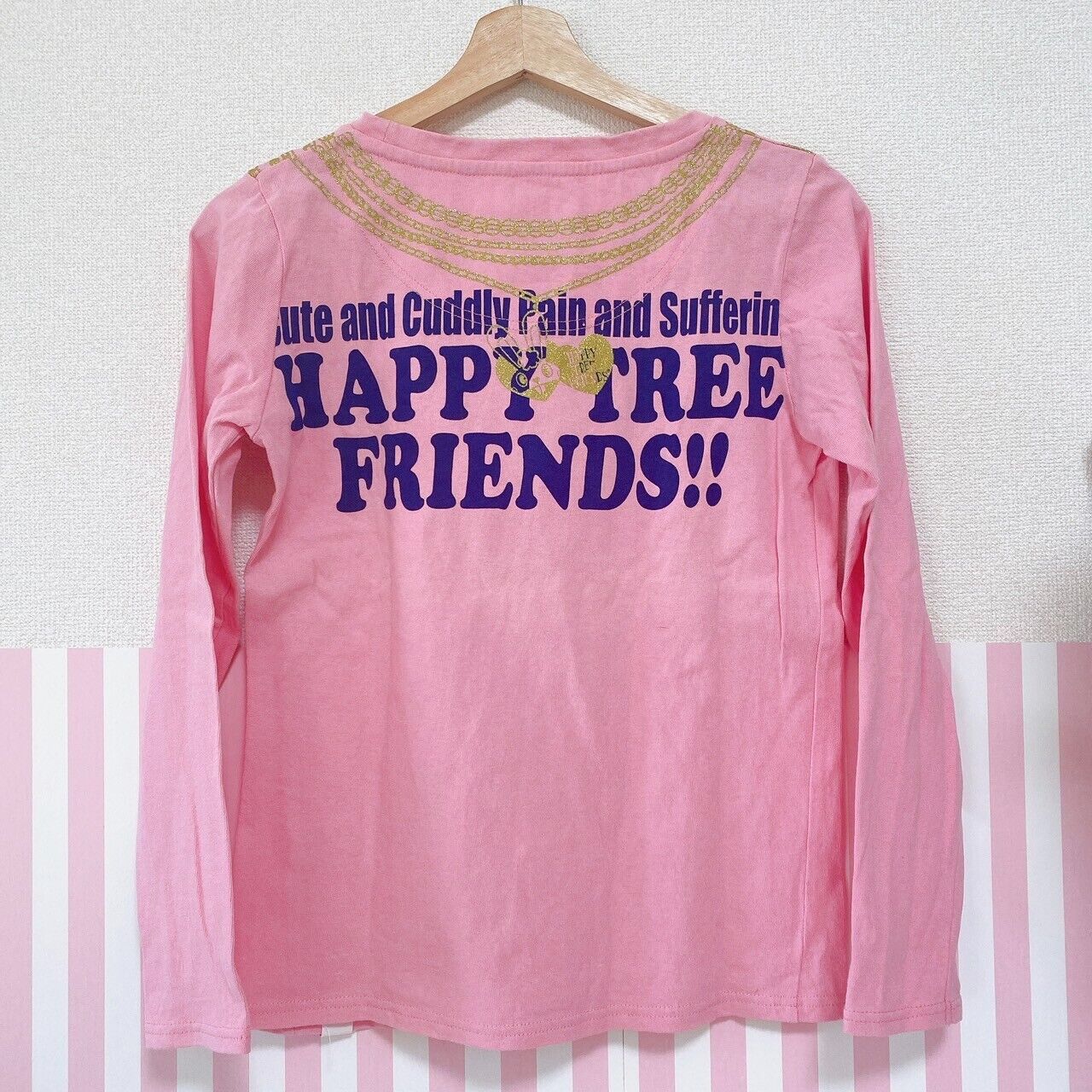 Happy Tree Friends HTF Cuddles T-shirt Pink Chains Clothes Long Sleeve Size M