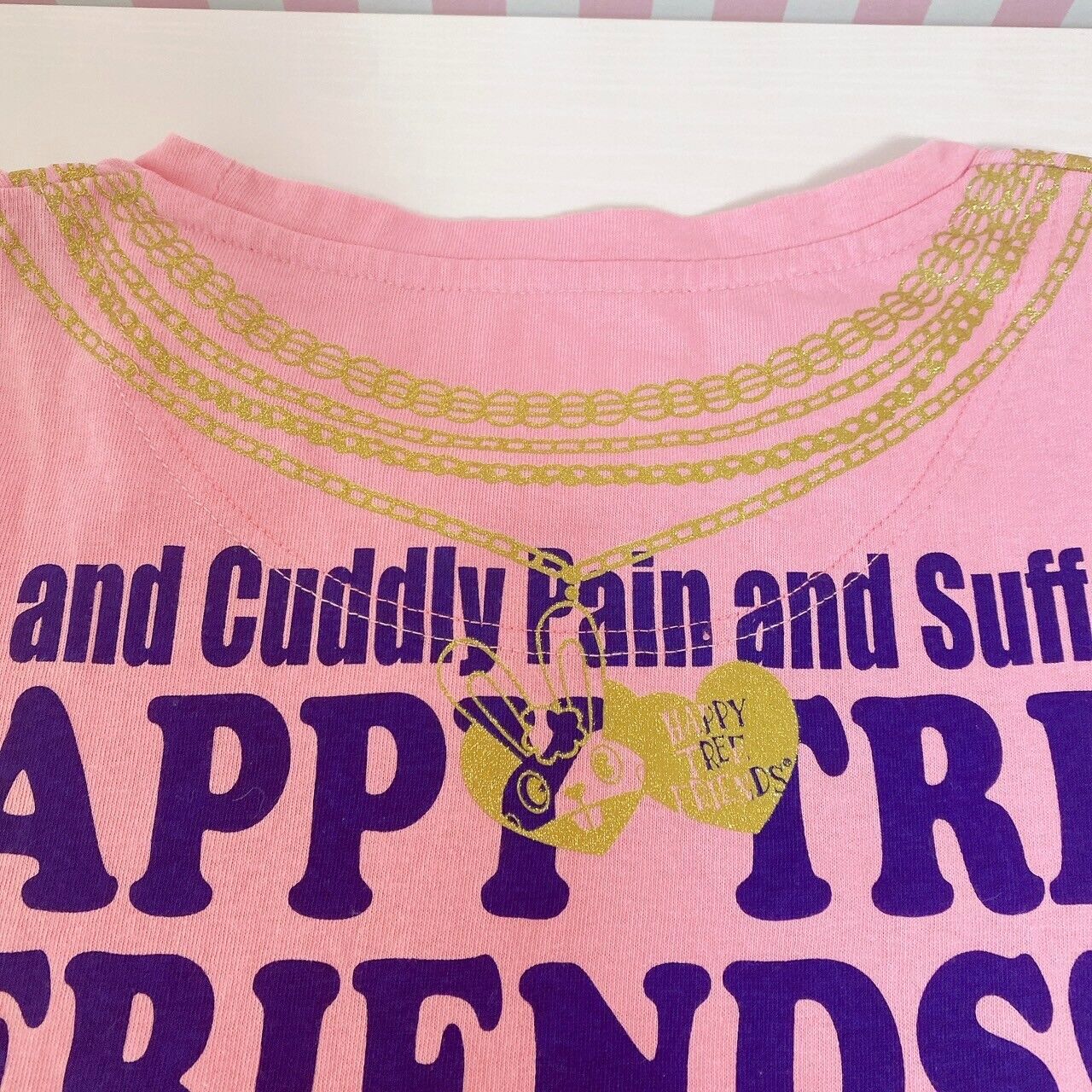 Happy Tree Friends HTF Cuddles T-shirt Pink Chains Clothes Long Sleeve Size M