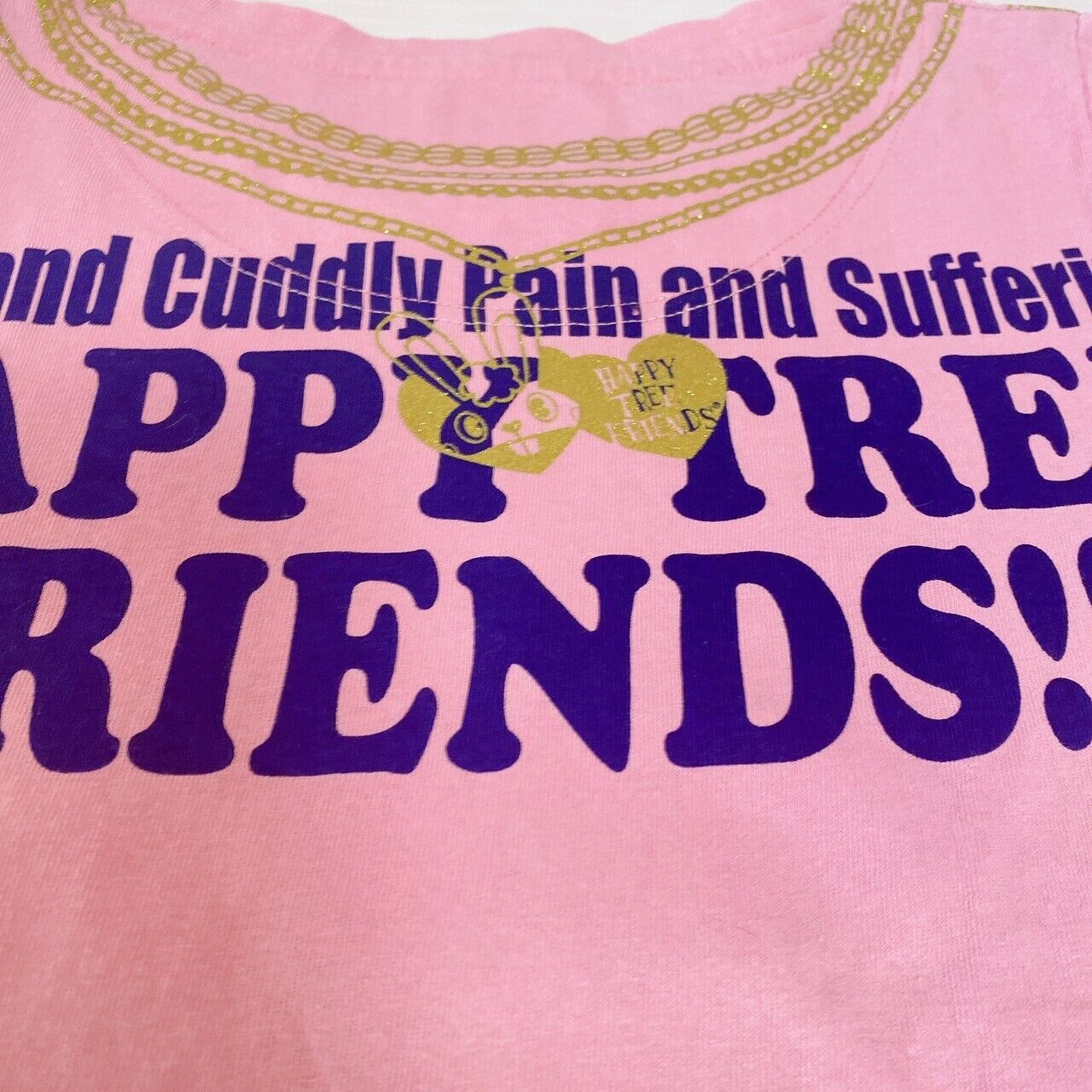 Happy Tree Friends HTF Cuddles T-shirt Pink Chains Clothes Long Sleeve Size M