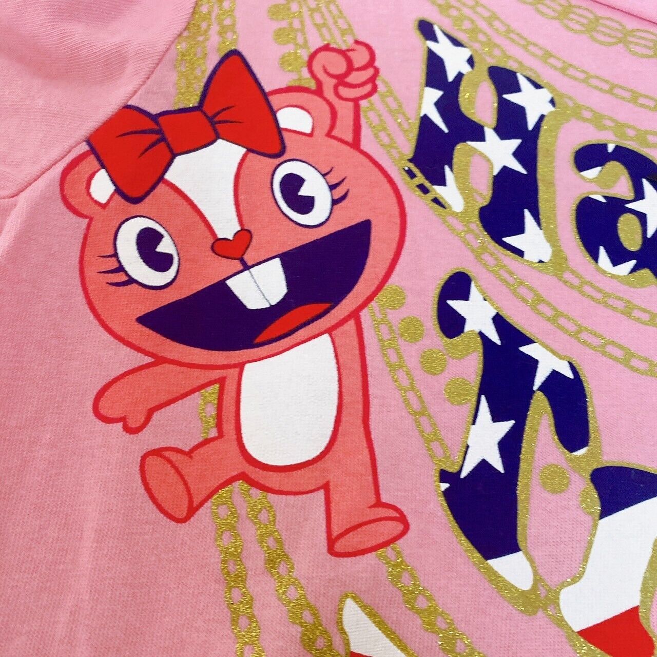 Happy Tree Friends HTF Cuddles T-shirt Pink Chains Clothes Long Sleeve Size M