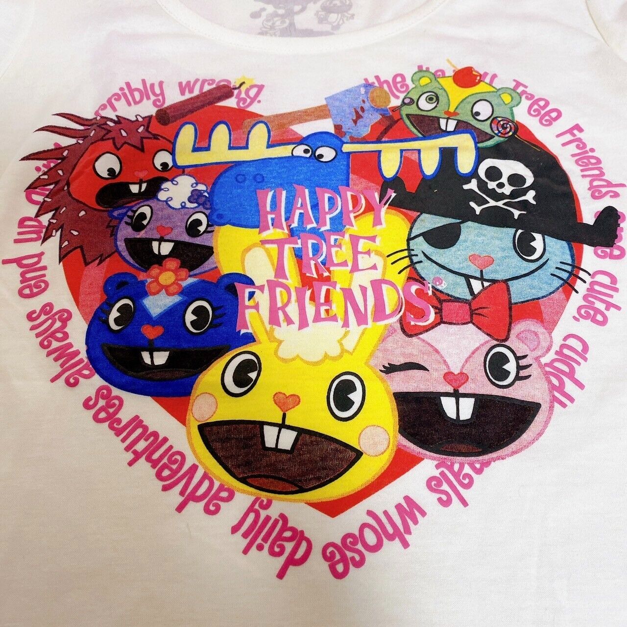 Happy Tree Friends HTF T-shirt Cuddles Heart Clothing Short Sleeve Size M White