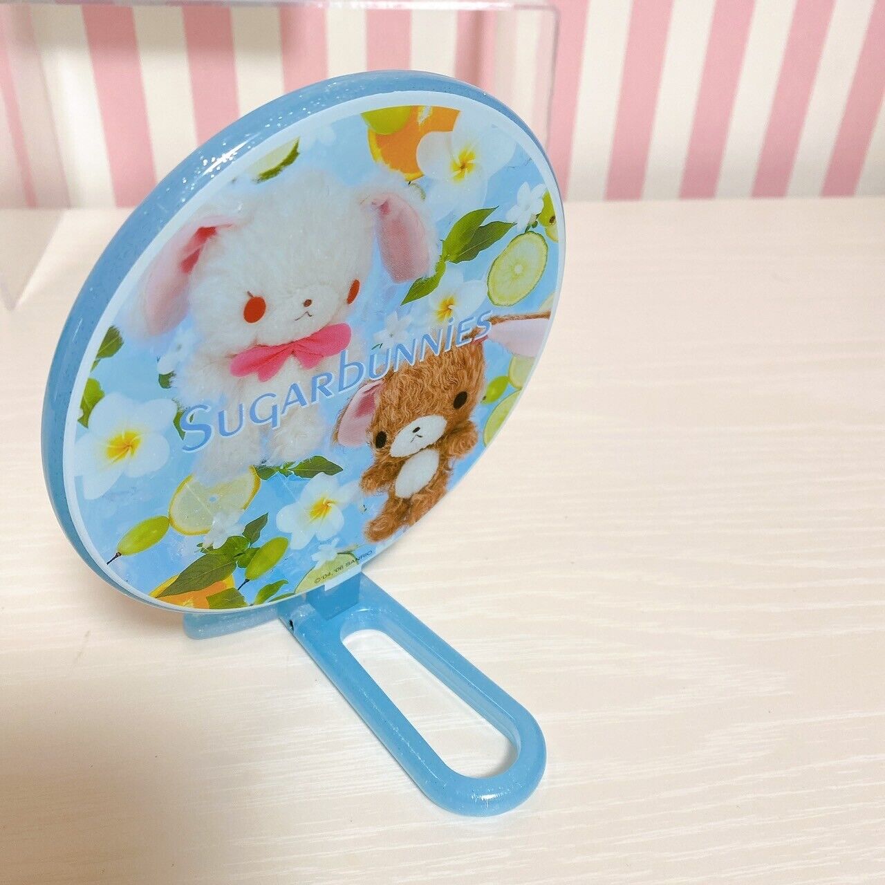 Sanrio Sugar Bunnies Hand Mirror Carrying Shirousa Kurousa Light Blue Girl Kids