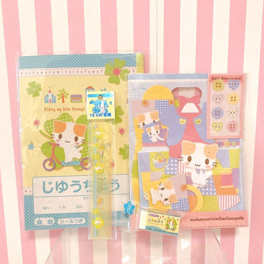 Sanrio Masyumaro Fluffy Fuwa Fuwa Nyanko Marshmallow Stationery Set Notebook Cat