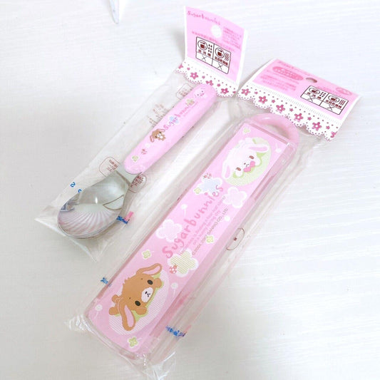 Sanrio Sugar Bunnies Spoon Case Set 2 Shirousa Kurousa Pink Clover Kawaii Rare