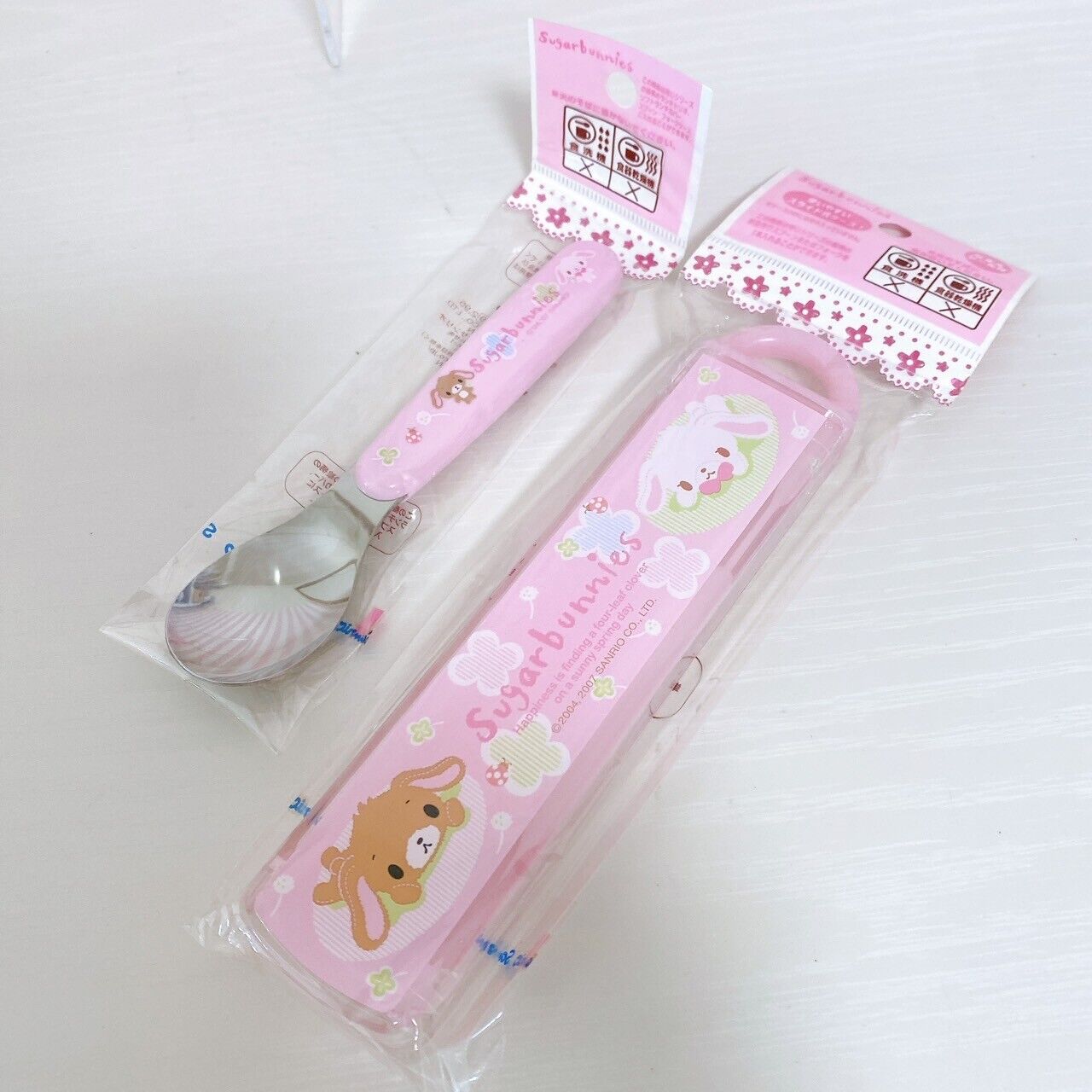 Sanrio Sugar Bunnies Spoon Case Set 2 Shirousa Kurousa Pink Clover Kawaii Rare